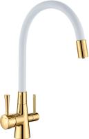 Смеситель для кухни Lemark Comfort LM3075G-White с подключением к фильтру золотой/белый