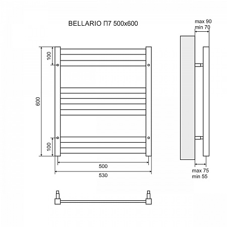 Полотенцесушитель электрический Lemark Bellario П7  50x60 LM68607EBL R черный матовый
