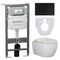 Комплект инсталляции с подвесным унитазом Ceramica Nova Play CN3001_1001B_1000 крышка-сиденье в комплекте быстросъемное с микролифтом, клавиша смыва в комплекте черная матовая