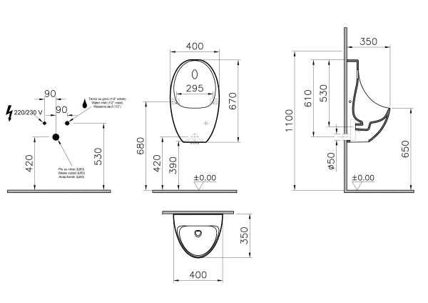Писсуар подвесной VitrA Arkitekt 5999B003-5556 фарфор белый