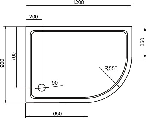 Душевой поддон низкий Cezares SMC TRAY-M-RH-120/90-550-35-W-R ассиметричный стеклопластик 120x90 белый