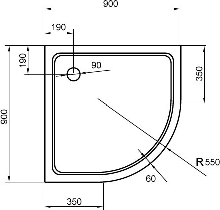 Душевой поддон низкий Cezares Tray TRAY-A-R-90-550-15-W-W0 четверть круга акрил 90x90 белый