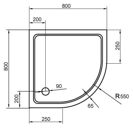 Душевой поддон низкий Cezares SMC TRAY-M-R-80-550-35-W четверть круга   белый