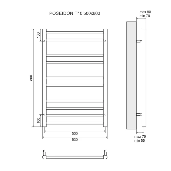 Полотенцесушитель электрический Lemark Poseidon П10  50x80 LM42810E R хром