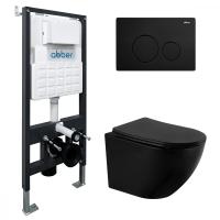 Комплект инсталляции с подвесным унитазом Abber  AC1100MB-AC0105-AC0121MB крышка-сиденье в комплекте быстросъемное с микролифтом, клавиша смыва в комплекте черная матовая