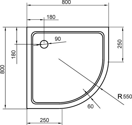 Душевой поддон низкий Cezares Tray TRAY-A-R-80-550-15-W четверть круга акрил 80x80 белый
