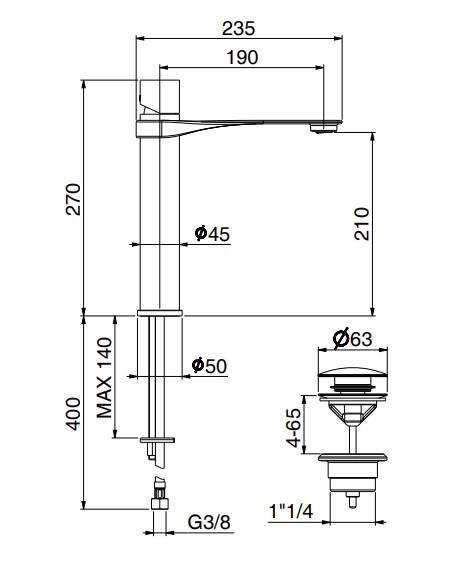 Смеситель для раковины Webert ONE-B NB830402441 черный/сталь