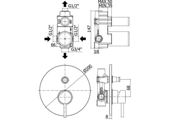 Смеситель для душа Paffoni Light LIG015HG встраиваемый в стену 
без термостата 