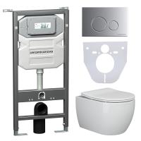 Комплект инсталляции с подвесным унитазом Ceramica Nova Play CN3001_1001M_1000 крышка-сиденье в комплекте быстросъемное с микролифтом, клавиша смыва в комплекте матовый хром