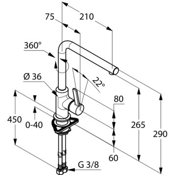 Смеситель для кухни Kludi L-ine S 408030575 без подключения к фильтру хром