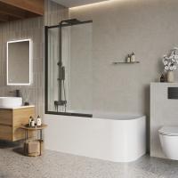 Шторка для ванны раздвижной  BelBagno Luce LUCE-VF-11-100/145-C-NERO 100 см, стекла прозрачные, профиль черный