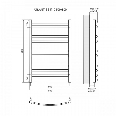 Полотенцесушитель водяной Lemark Atlantiss П10  50x80 LM32810RBL черный матовый