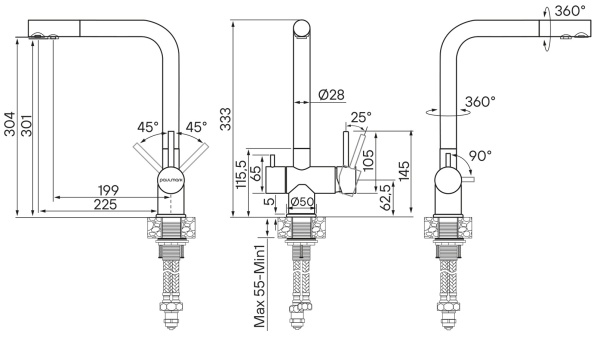 Смеситель для кухни Paulmark Skalen Sk213020-GM с подключением к фильтру воронёная сталь