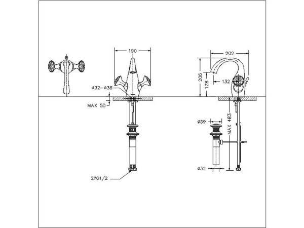 Смеситель для раковины Bravat Swan F14287G-ENG золото