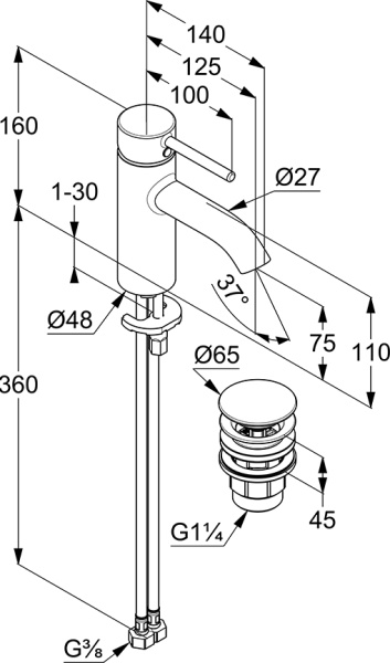 Смеситель для раковины Kludi Bozz 382663976 черный