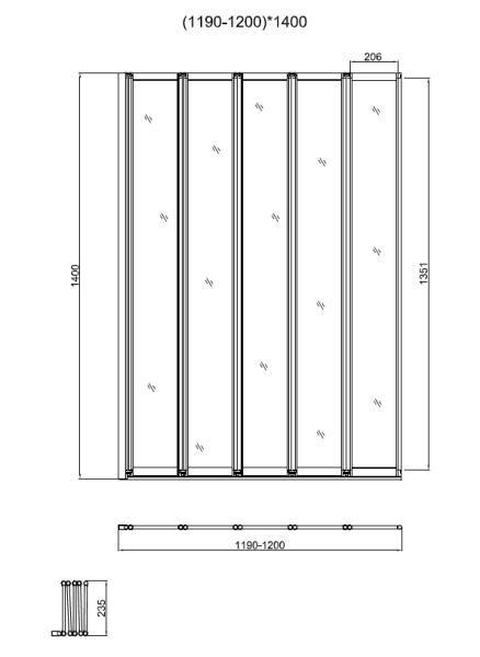 Шторка для ванны складная  Vincea VSB-32 VSB-32120CL 120 см, стекла прозрачные, профиль хром