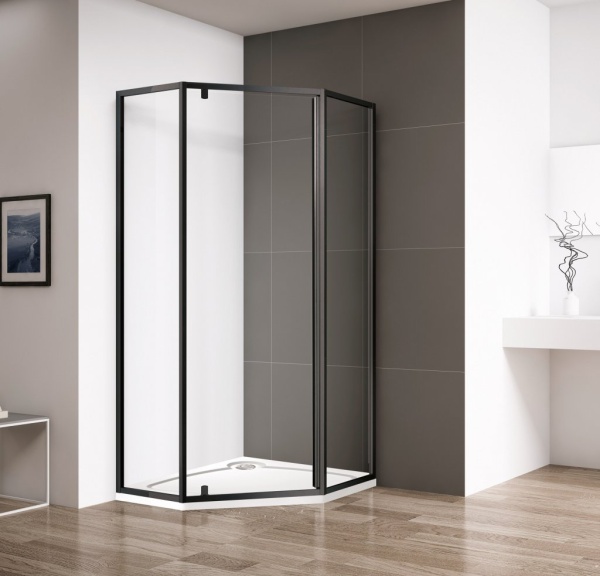 Душевой угол Cezares Eco ECO-O-P-1-90-C-NERO пятиугольная  стекла прозрачные, профиль черный