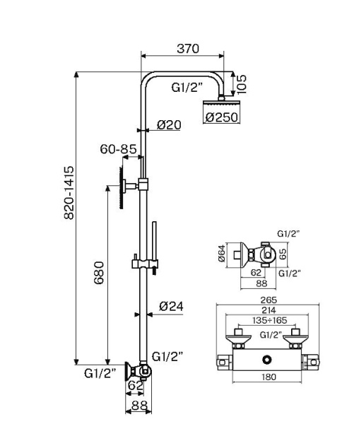 Душевая система со смесителем Plumberia Selection IXO XO6302BO монтаж настенный с термостатом белая матовая