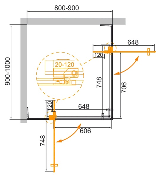 Душевой угол Cezares Slider SLIDER-AH-2-80/90-90/100-C-Cr прямоугольная  стекла , профиль 