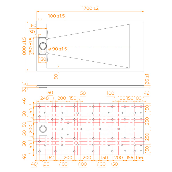 Душевой поддон низкий RGW TUS-W 553702810-01 прямоугольный стеклопластик 170x80 белый