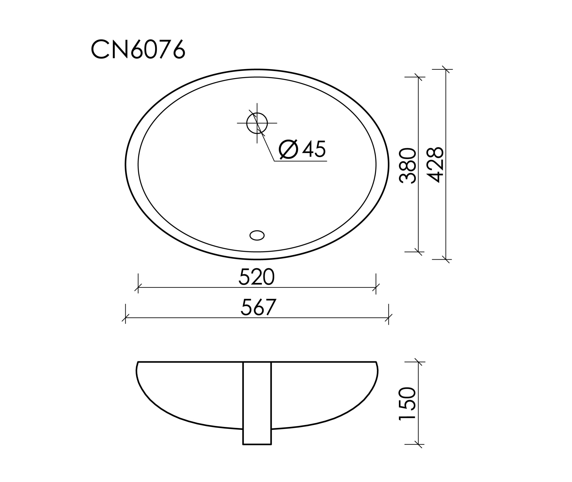 Раковина встраиваемая снизу овальная Ceramica Nova Element CN6076 фарфор цвет белый