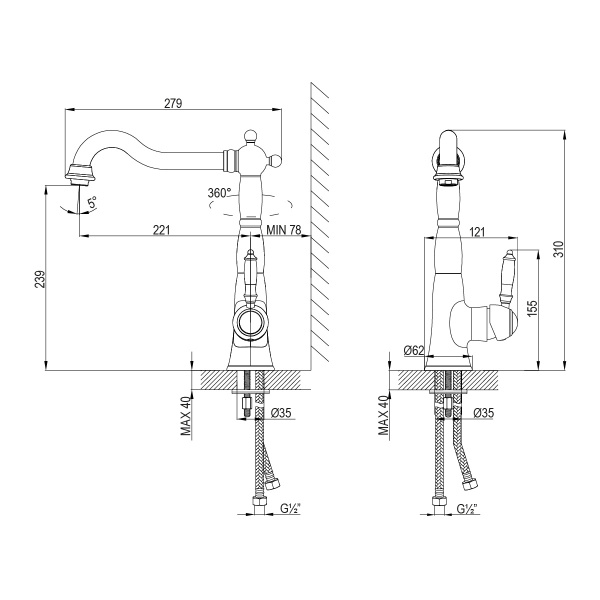 Смеситель для кухни Lemark Villa LM4805B без подключения к фильтру бронза