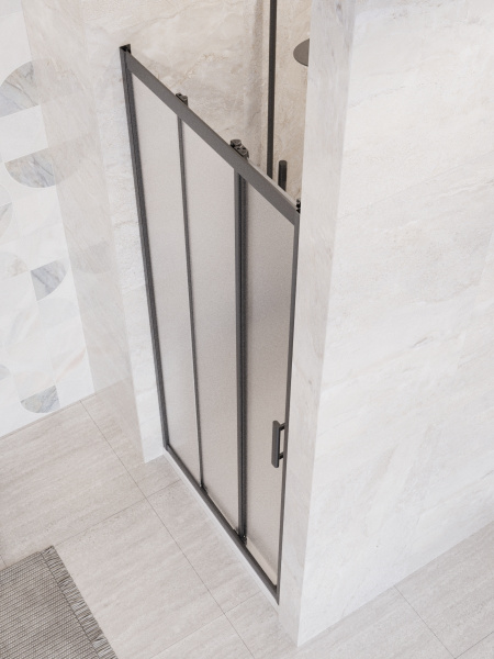 Душевая дверь BelBagno Uno UNO-195-BF-3-90-P-NERO 90 см стекла рифленые, профиль черный матовый