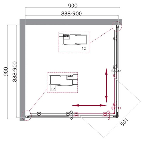 Душевой угол BelBagno Uno UNO-195-A-2-90-P-Cr квадратный 90x90 стекла рифленые, профиль хром