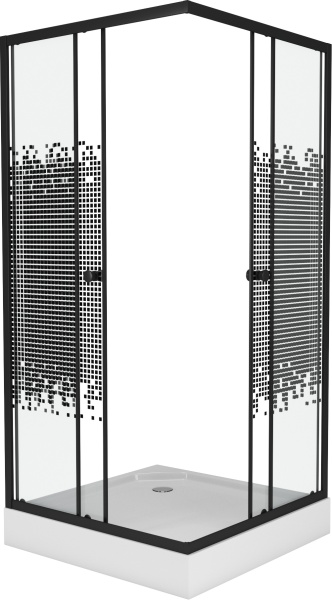 Душевой угол Niagara Eco NG-008-14QBLACK 80x80 стекла прозрачные с узором, профиль черный