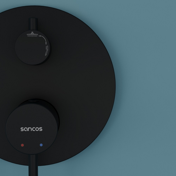 Душевая система со смесителем Sancos Select SC3003MB монтаж встраиваемая в стену без термостата черная матовая