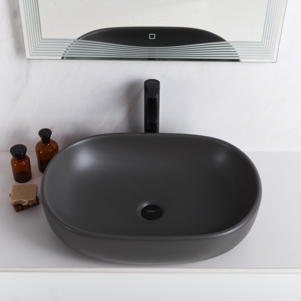 Раковина накладная овальная BelBagno  BB1084-H311 фаянс цвет темно-серый матовый