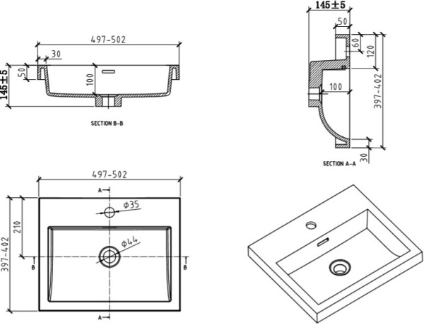 Раковина накладная прямоугольная BelBagno  BB-500-PM-LVB 960 цвет белый