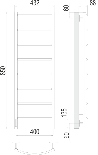 Полотенцесушитель электрический Terminus Классик П8  40x85 4670078531353 хром
