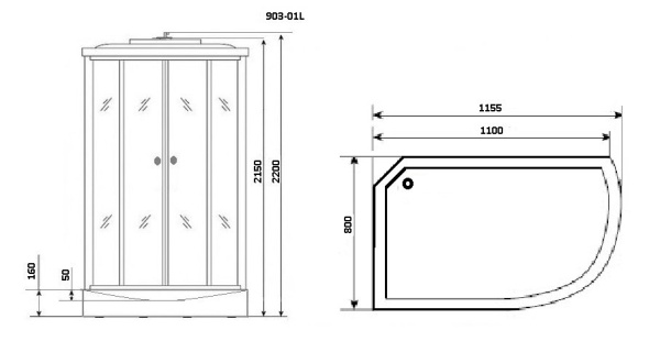 Душевая кабина с крышей Niagara Ultra NG-903-01R асимметричная  120x80 стекла тонированные, профиль хром