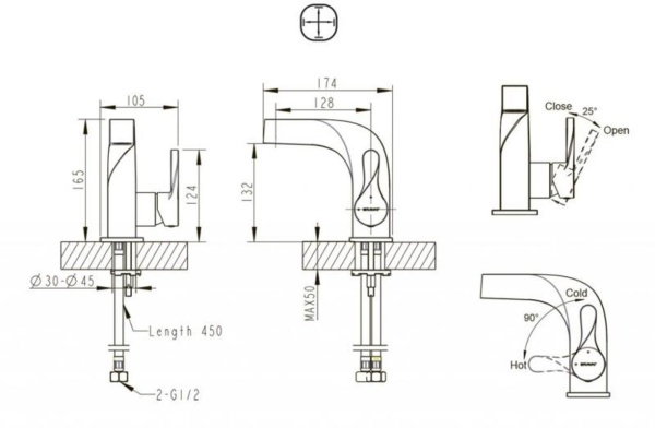 Смеситель для раковины Bravat Wave F174108C-2 хром