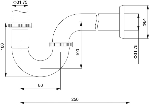 Сифон для раковины TIMO 961/00L, хром
