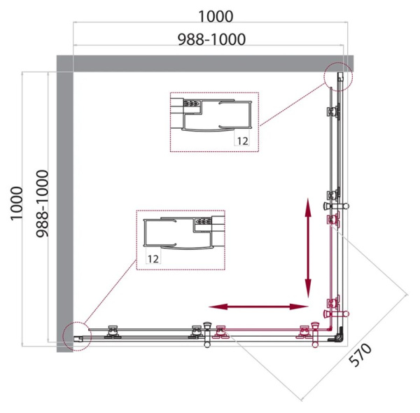Душевой угол BelBagno Uno UNO-195-A-2-100-C-NERO квадратный 100x100 стекла прозрачные, профиль черный