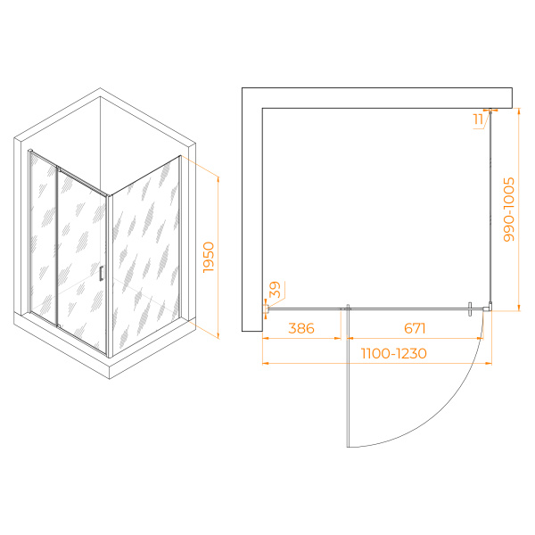 Душевой угол RGW Passage PA-078 350807810-11 прямоугольный 110x100 стекла прозрачные, профиль хром