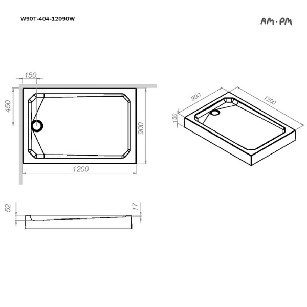 Душевой поддон низкий Am.Pm Gem W90T-404-12090W прямоугольный акрил 120x90 белый