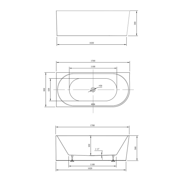 Акриловая ванна Vincea  VBT-402-1700L 170x80