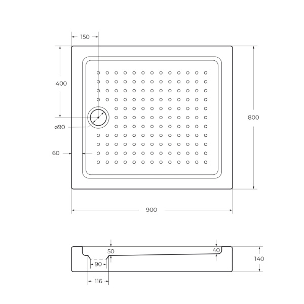 Душевой поддон низкий Cezares Tray TRAY-A-AH-90/80-15-W прямоугольный акрил 90x80 белый