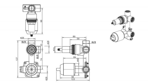 Встраиваемая часть смесителя Bravat Built-in D982CP-B-RUS хром 