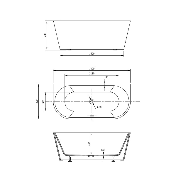 Акриловая ванна Vincea  VBT-421-1800 180x80