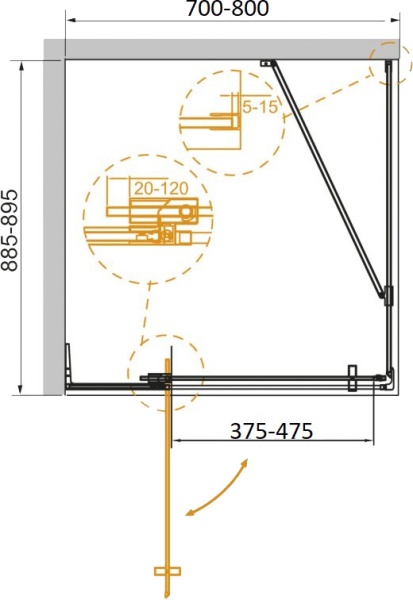 Душевой угол Cezares Slider SLIDER-AH-1-90-70/80-C-Cr прямоугольная  стекла прозрачные, профиль хром