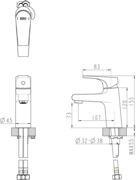 Смеситель для раковины Bravat Vega F1119177CP хром