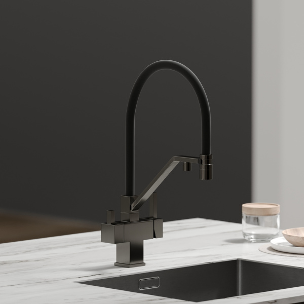Смеситель для кухни Sancos Loro SC4007GG с подключением к фильтру вороненая сталь/черный