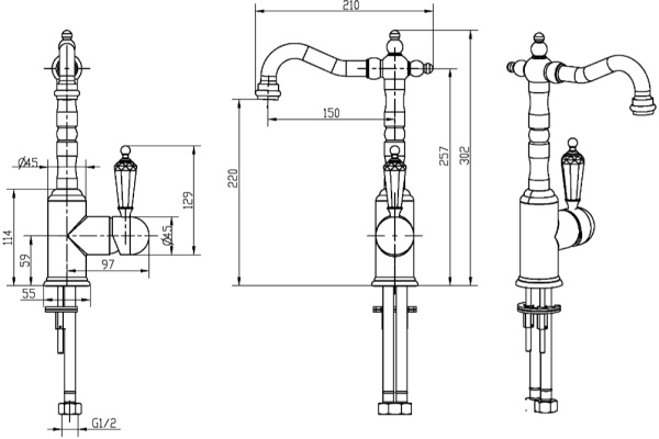Смеситель для раковины Boheme Imperiale Presente 322 золото