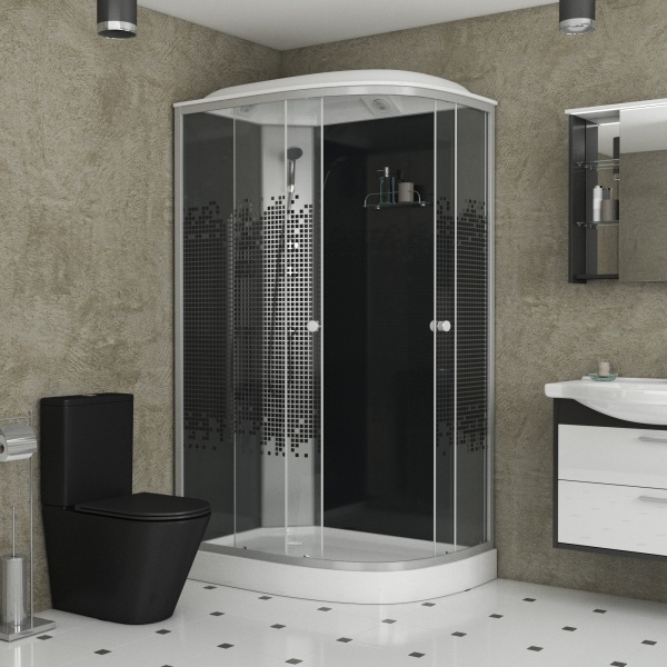 Душевая кабина с крышей Niagara Eco NG-4512-14R асимметричная  120x80 стекла прозрачные с узором, профиль матовый хром