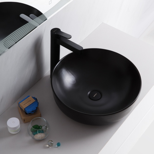 Раковина накладная круглая BelBagno  BB1315-H301 фаянс цвет черный матовый