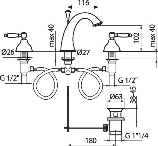 Смеситель для раковины Webert Dorian DO750101010 золото
